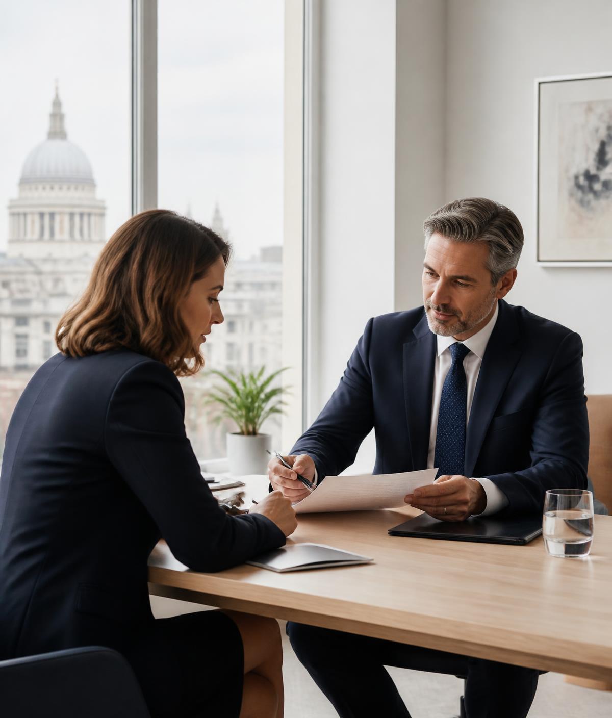 A consultant advising a client in a London office